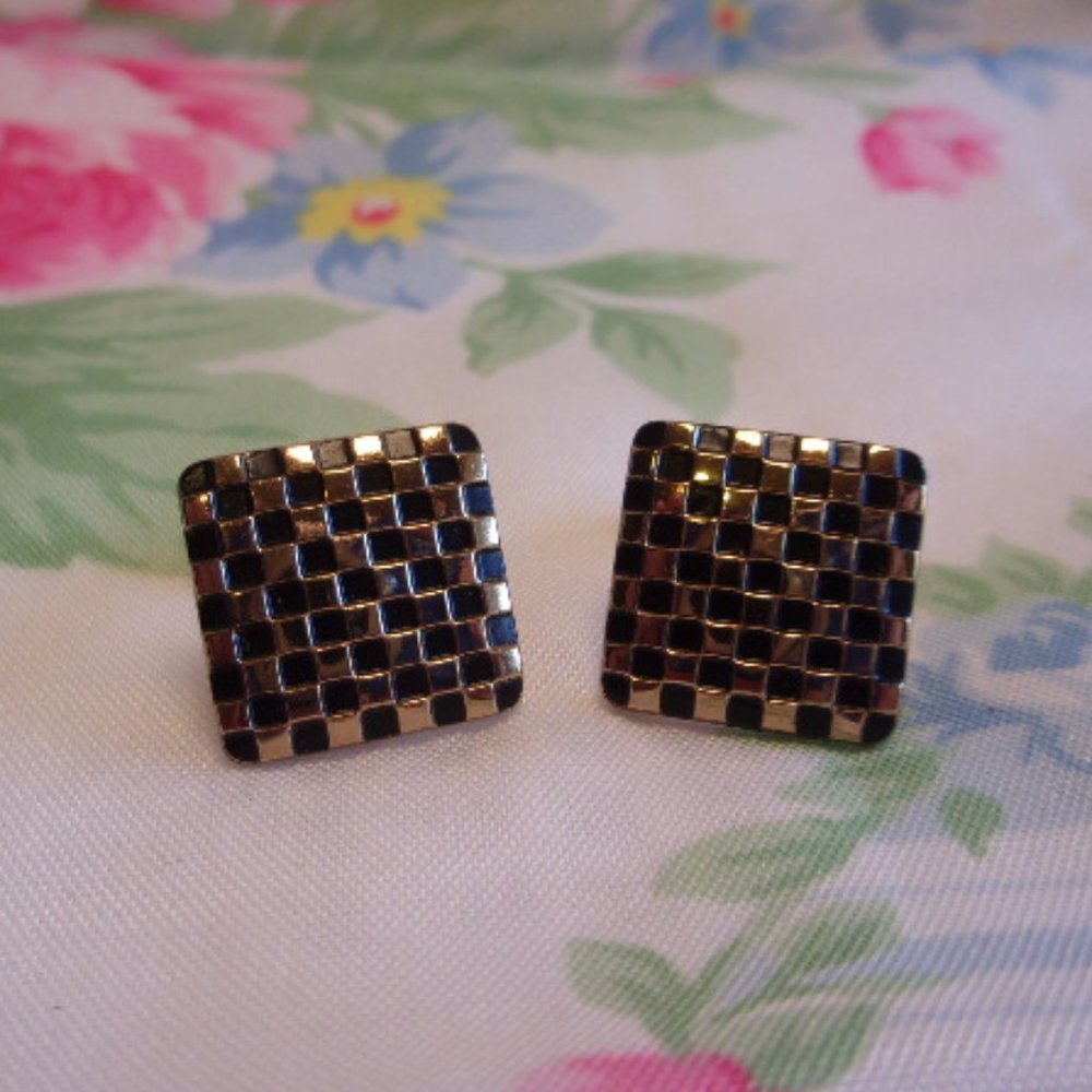 Vintage Foster Black Gold Checkerboard Cuff Links